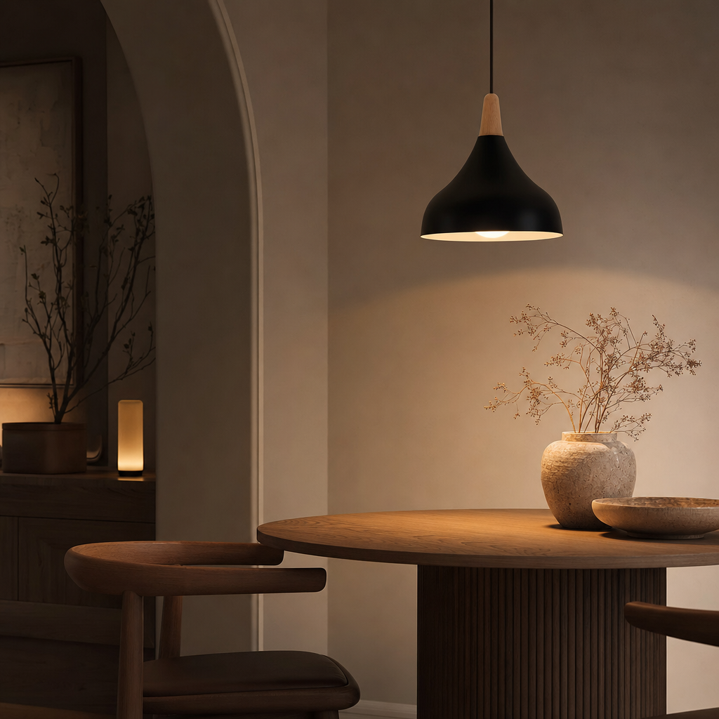 Pendant Ceiling Lights Teardrop Dome Shade Wood Top Hanging Kitchen Island Lighting
