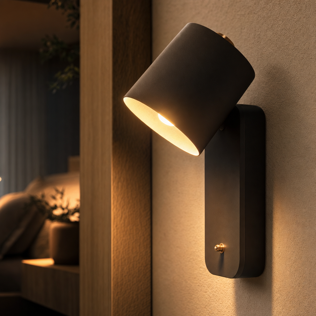 Metal Wall Sconce Adjustable Cylinder Shade Brass Toggle Switch Dimmable Bedside Light