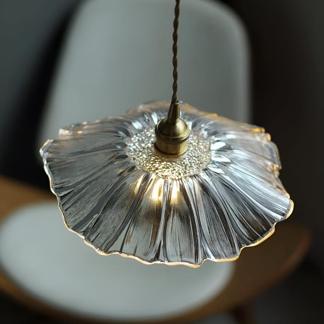 Glass Pendant Lights Flower Scalloped Shade Plug-In Cord On/Off Switch Hanging Ceiling
