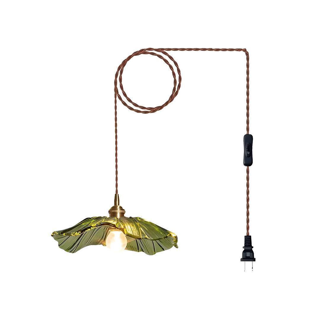 Glass Pendant Lights Flower Scalloped Shade Plug-In Cord On/Off Switch Hanging Ceiling