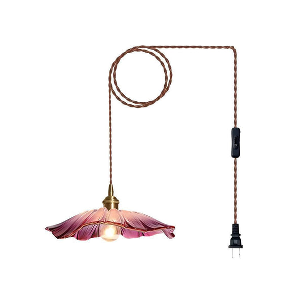 Glass Pendant Lights Flower Scalloped Shade Plug-In Cord On/Off Switch Hanging Ceiling