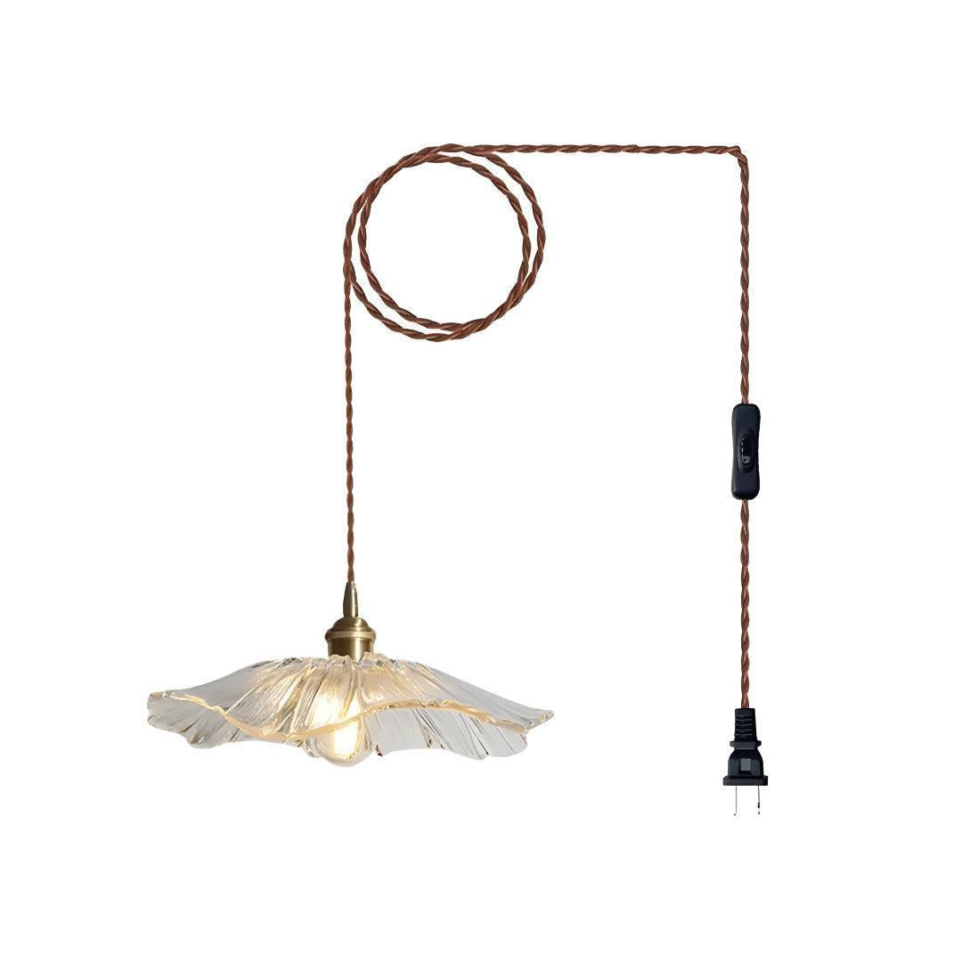 Glass Pendant Lights Flower Scalloped Shade Plug-In Cord On/Off Switch Hanging Ceiling