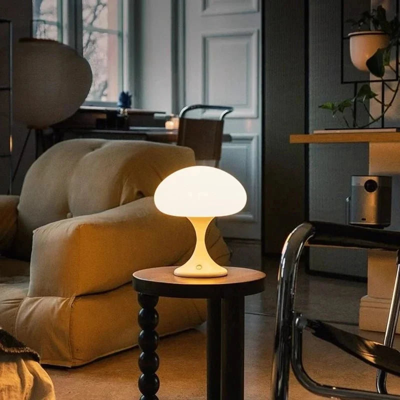 LED Table Lamp Mushroom Dome Shade Red Tulip Base Bedside Nightstand Desk Light