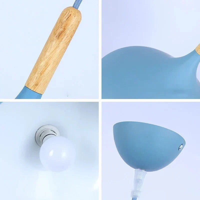 Minimalist Pendant Light Nordic Teardrop Dome Shade Wood Accent Ceiling Hanging Lamp