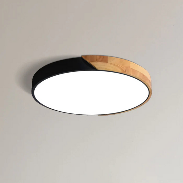 Flush Mount LED Ceiling Light Round Wood Trim Dimmable Modern Low Profile Home Lighting