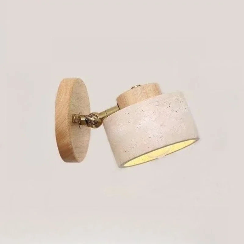 Yellow cave stone wall light, log wood finish, product view