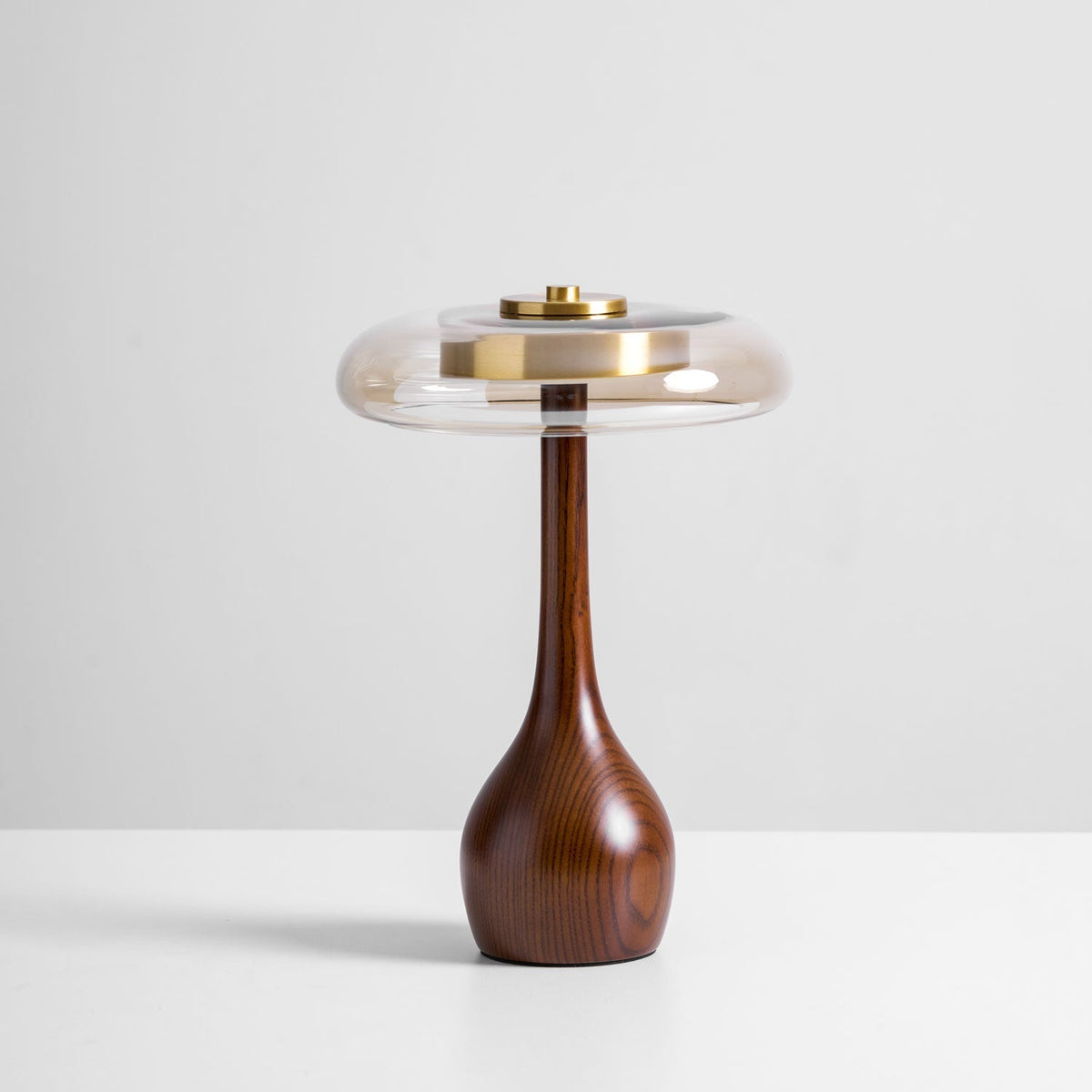 Glass Mushroom Lamp Amber Dome Shade Wood Base Dimmable Bedside Table Night Light
