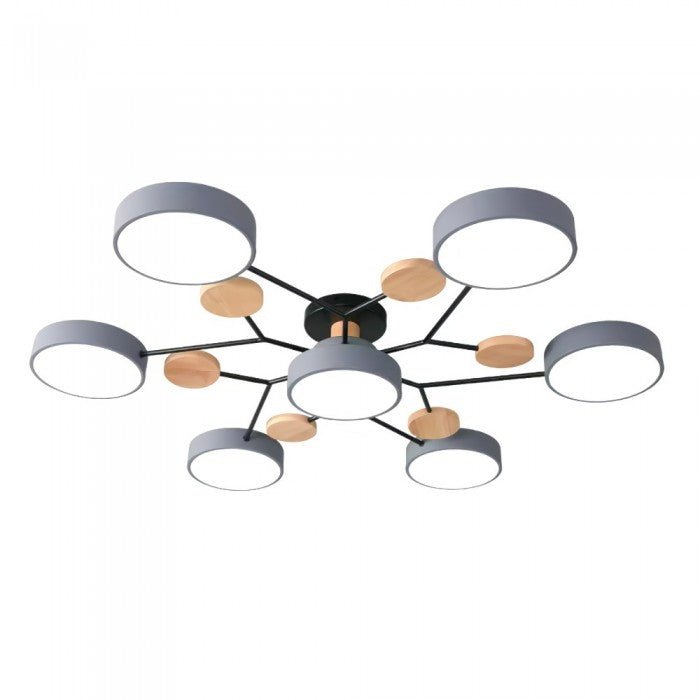 LED Ceiling Light Scandinavian 4-7 Arm Round Wood Accent Flush Mount Fixture