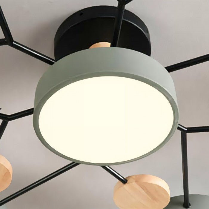 LED Ceiling Light Scandinavian 4-7 Arm Round Wood Accent Flush Mount Fixture