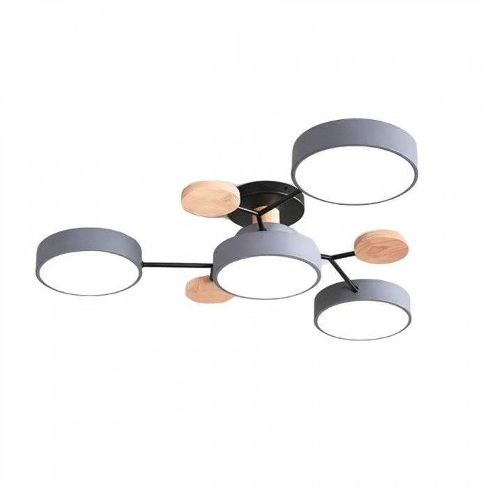 LED Ceiling Light Scandinavian 4-7 Arm Round Wood Accent Flush Mount Fixture