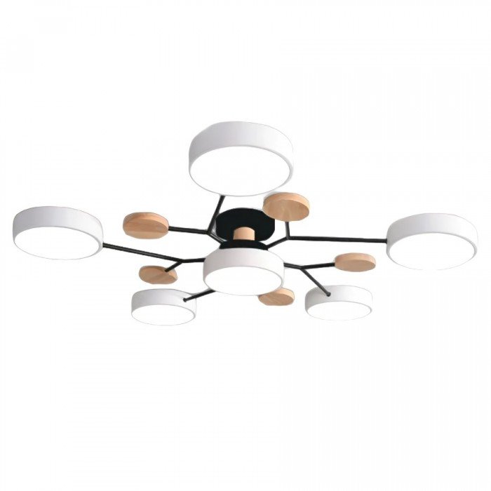 LED Ceiling Light Scandinavian 4-7 Arm Round Wood Accent Flush Mount Fixture