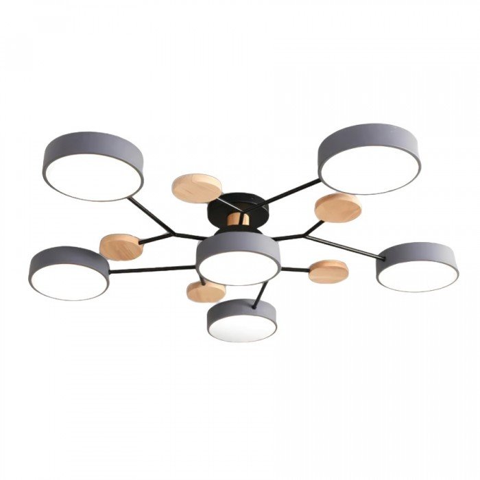 LED Ceiling Light Scandinavian 4-7 Arm Round Wood Accent Flush Mount Fixture