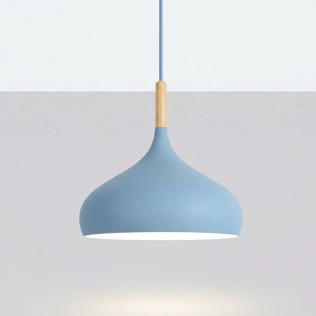 Minimalist Pendant Light Nordic Teardrop Dome Shade Wood Accent Ceiling Hanging Lamp