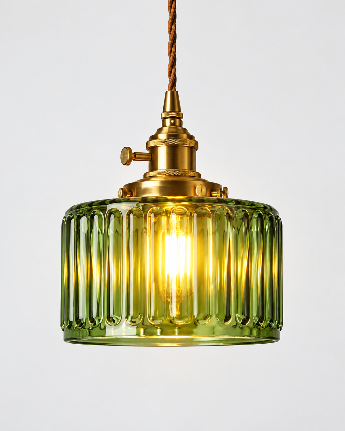 Green Glass Pendant Light Scalloped Bell Shade Brass Fitting Kitchen Ceiling Lighting