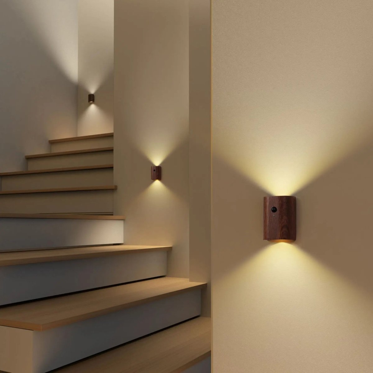 Rechargeable Lamp Wooden Motion Sensor Up Down Wall Sconce Cordless Night Light