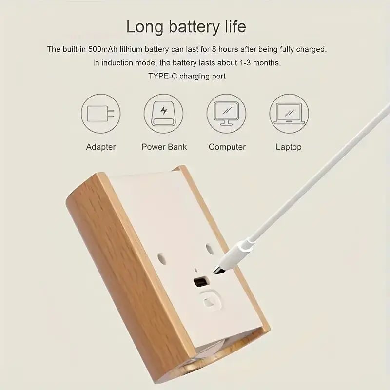 Rechargeable Lamp Wooden Motion Sensor Up Down Wall Sconce Cordless Night Light