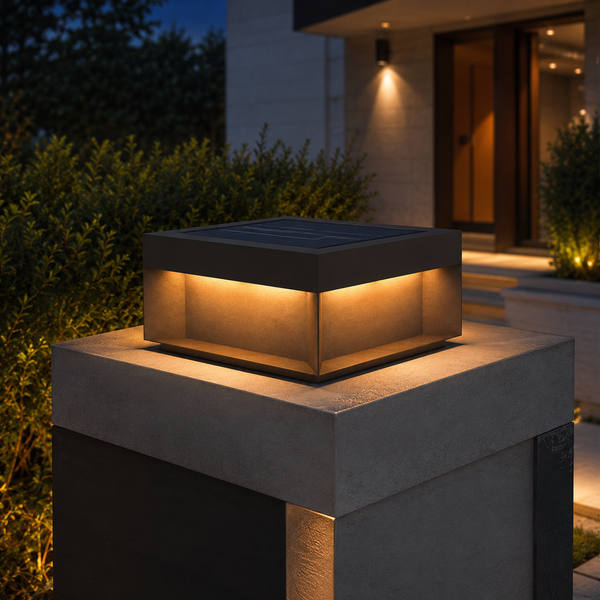 Solar Lights Outdoor Post Cap Square Box LED Warm White Waterproof Pillar Garden