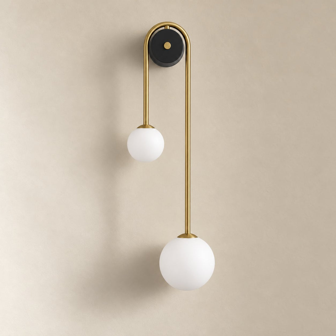 Brass Wall Sconce 2-Light Opal Glass Globe Arc Offset Hardwired Indoor Lighting