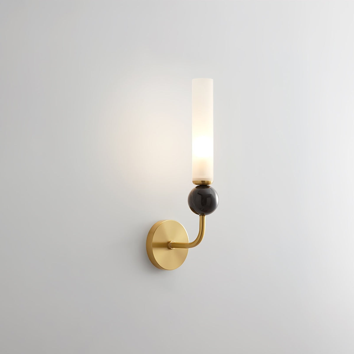 Aljezur Model C brass body with black marble ball, front view