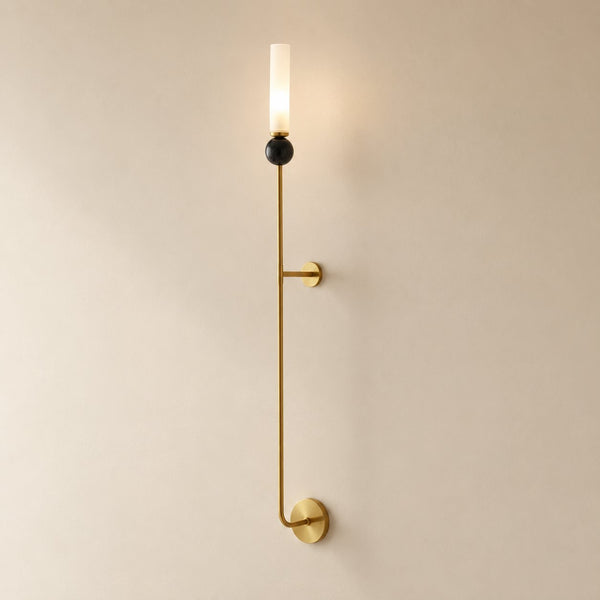 Brass Wall Sconce Vertical Marble Accent Cylinder Shade Dimmable Indoor Lighting