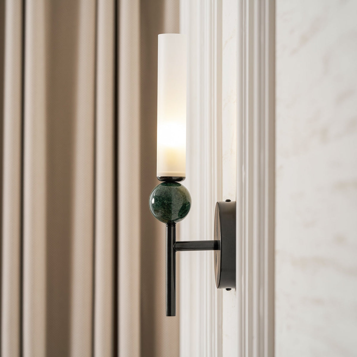 Aljezur wall sconce green marble sphere with deep forest veining