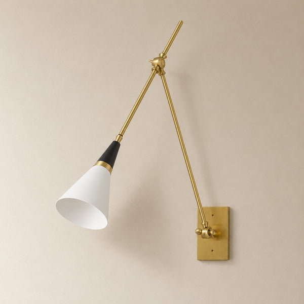 Sconce Light Adjustable Swing Arm Brass Cone Shade Pivot Joint Wall Mount Lighting