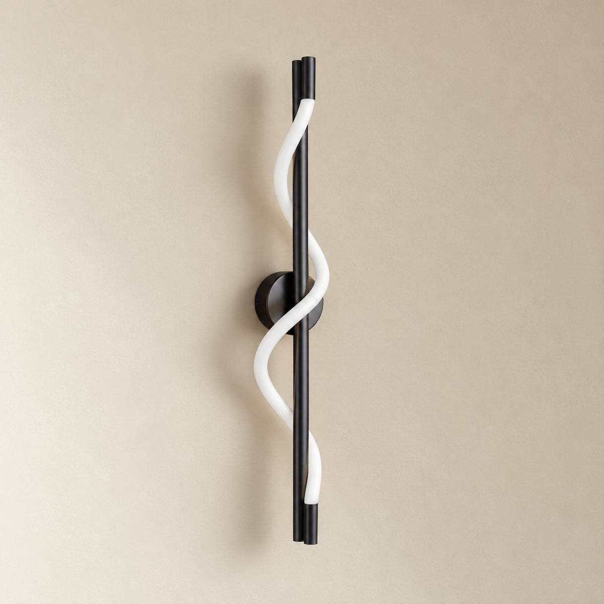 Alvito linear flexible wall sconce in matte black, 60 cm, unlit on a plain plaster wall.
