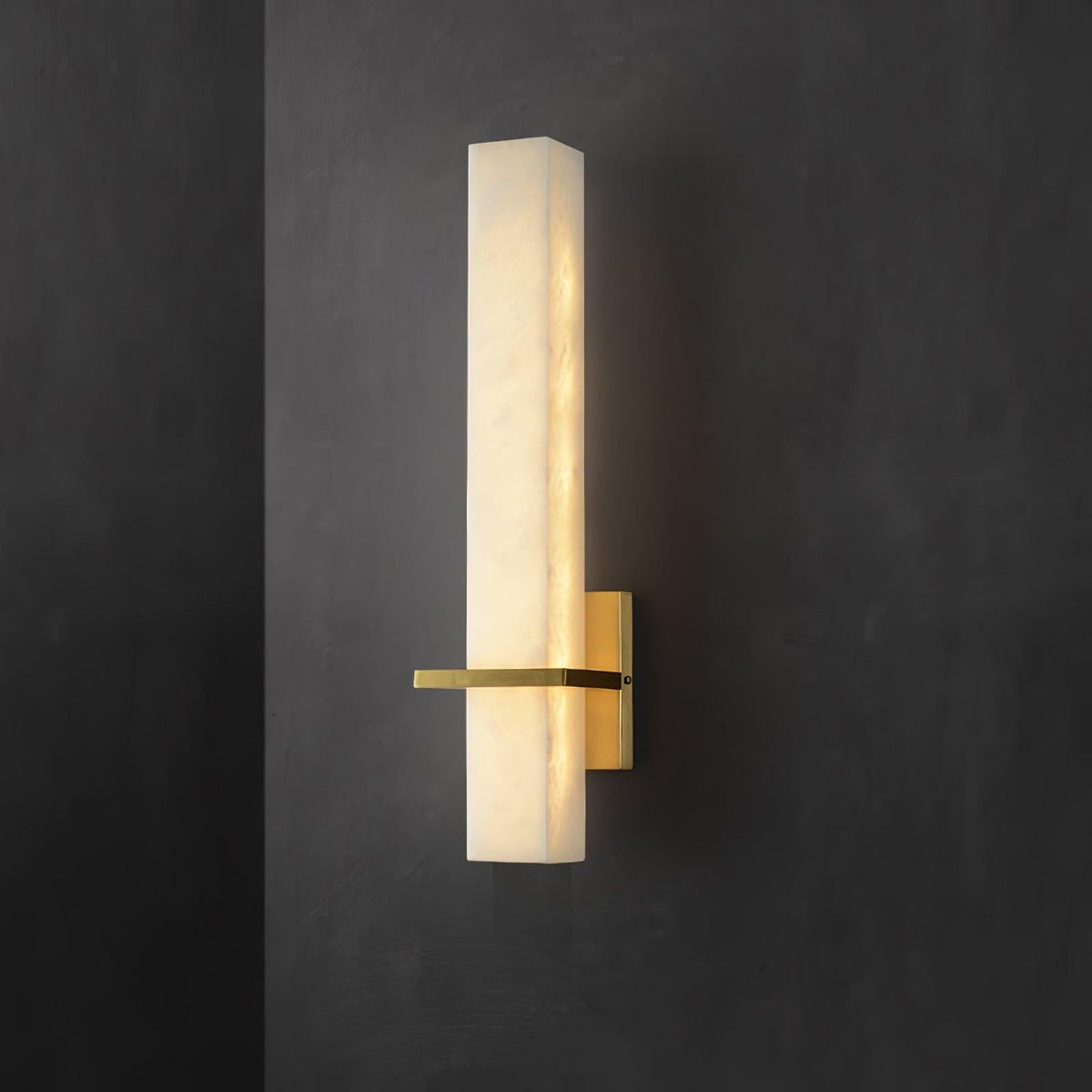 Amieira alabaster sconce, nickel hardware variant from front