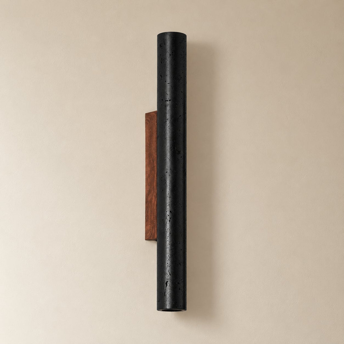 Arraiolos stone column sconce, 60 cm, unlit on a plain plaster wall.