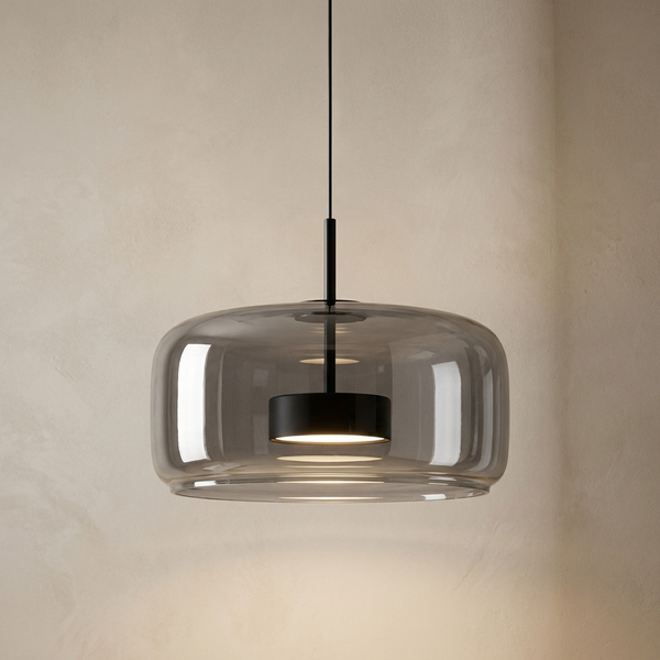 Smoked Glass Pendant Light Dome Shade Black Hardware LED Ceiling Dining Room Fixture