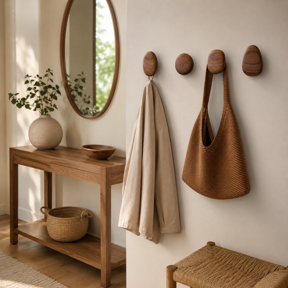 Wall Hooks - No Drill, 4-Shape Set, Entryway, Nordic, Wood