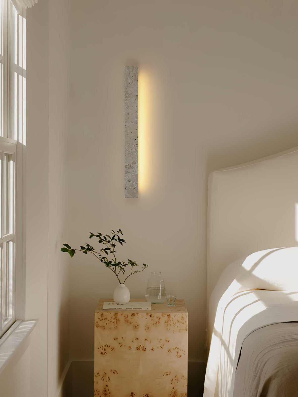 Barrancos travertine wall light full-length profile