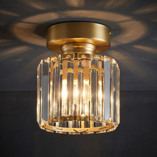 Crystal Drum Flush Mount Ceiling Light Metal Frame Gold Black Square Shade Indoor