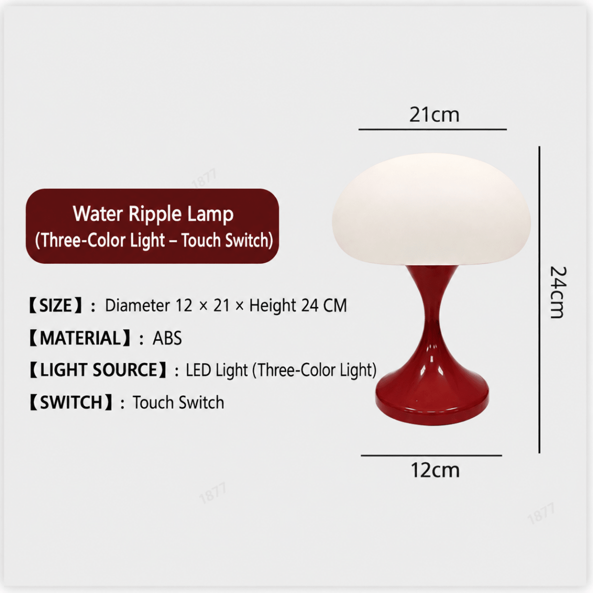 LED Table Lamp Mushroom Dome Shade Red Tulip Base Bedside Nightstand Desk Light