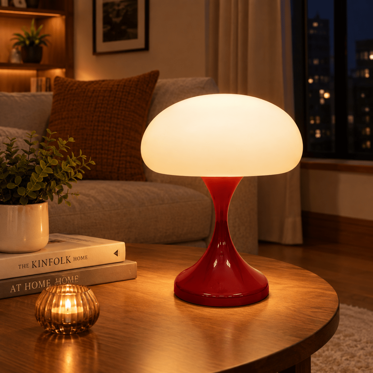LED Table Lamp Mushroom Dome Shade Red Tulip Base Bedside Nightstand Desk Light