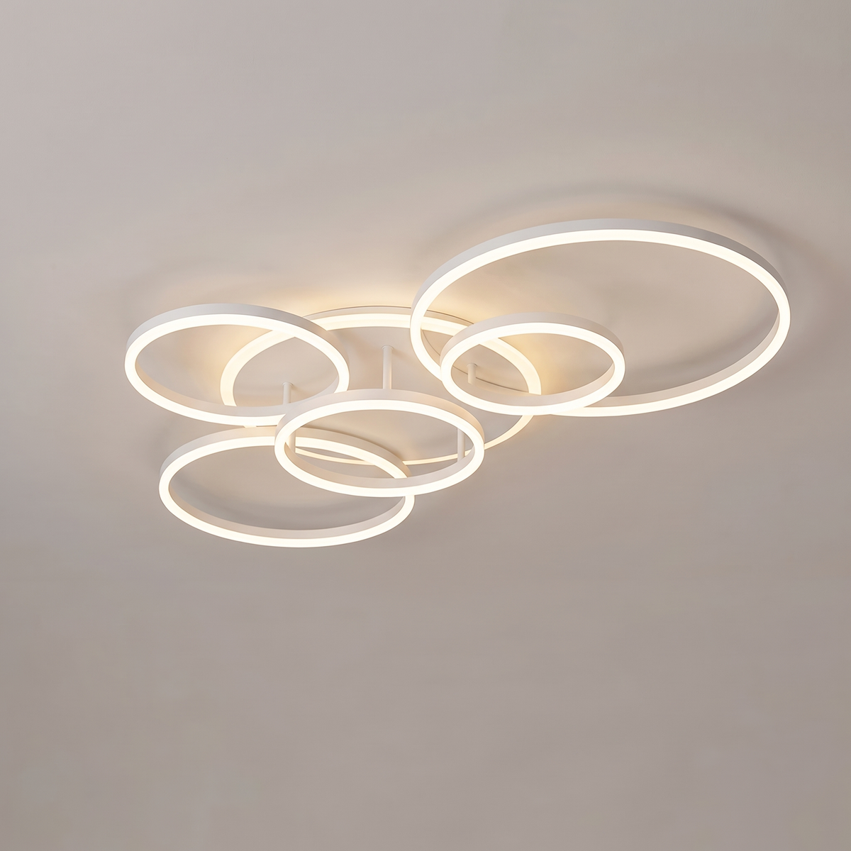 Circle LED flush mount – 6 Rings White. AI-assisted finish visualization; confirm details with support.