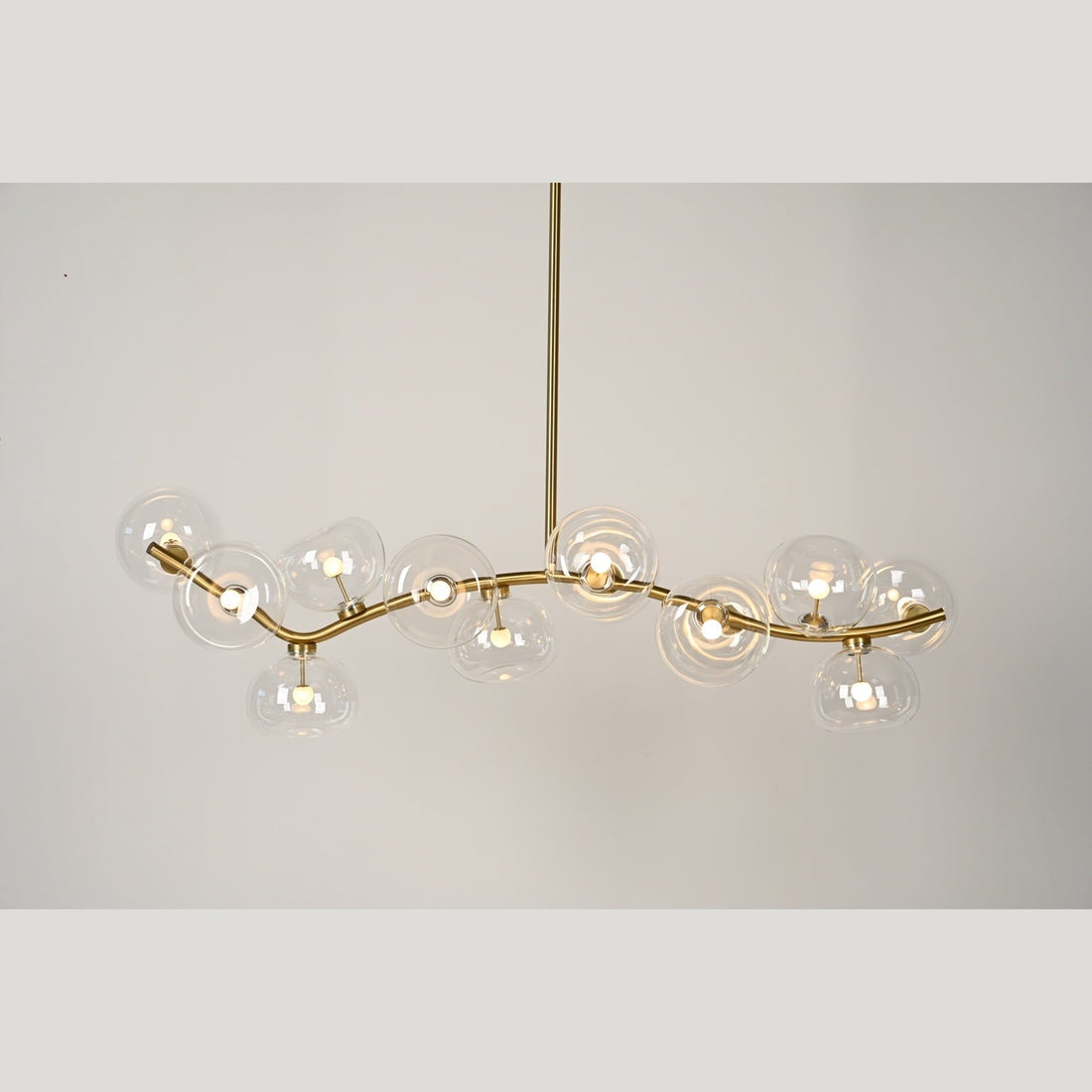 Modern Glass Globe Chandelier 12-Light Branch Linear Brass Finish Dimmable Pendant