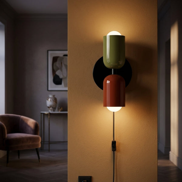 Dual Glow Wall Sconces Two Light Up Down Plug In Cord Switch Bedroom Living Room