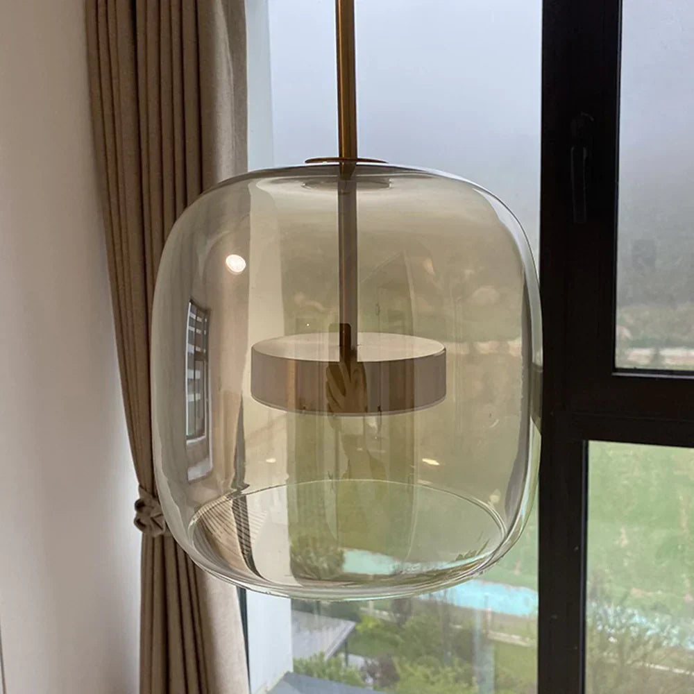 Modern Glass Pendant Light Amber Smoked Clear Dome LED Hanging Lamp Kitchen Island 9-13 Inch