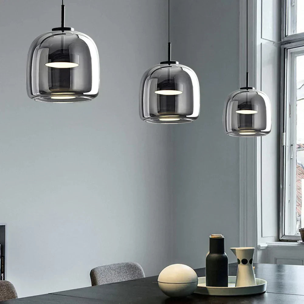 Modern Glass Pendant Light Amber Smoked Clear Dome LED Hanging Lamp Kitchen Island 9-13 Inch
