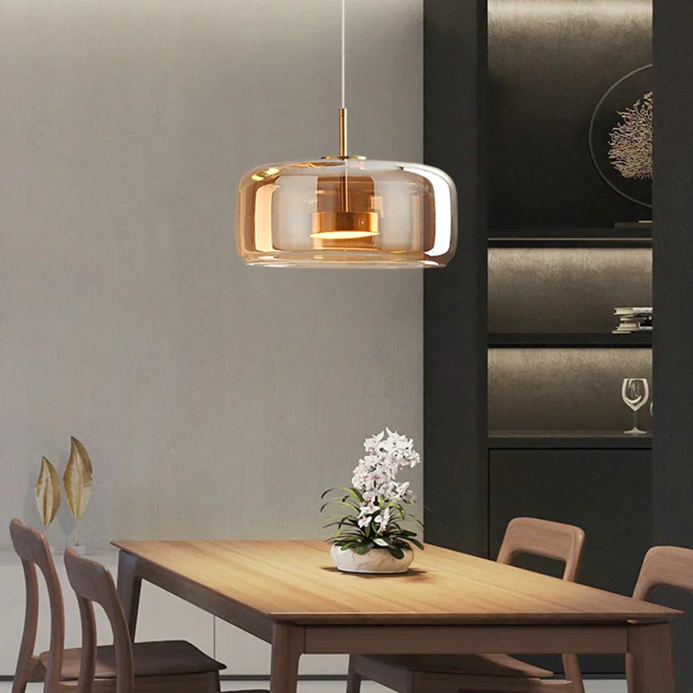 Modern Glass Pendant Light Amber Smoked Clear Dome LED Hanging Lamp Kitchen Island 9-13 Inch