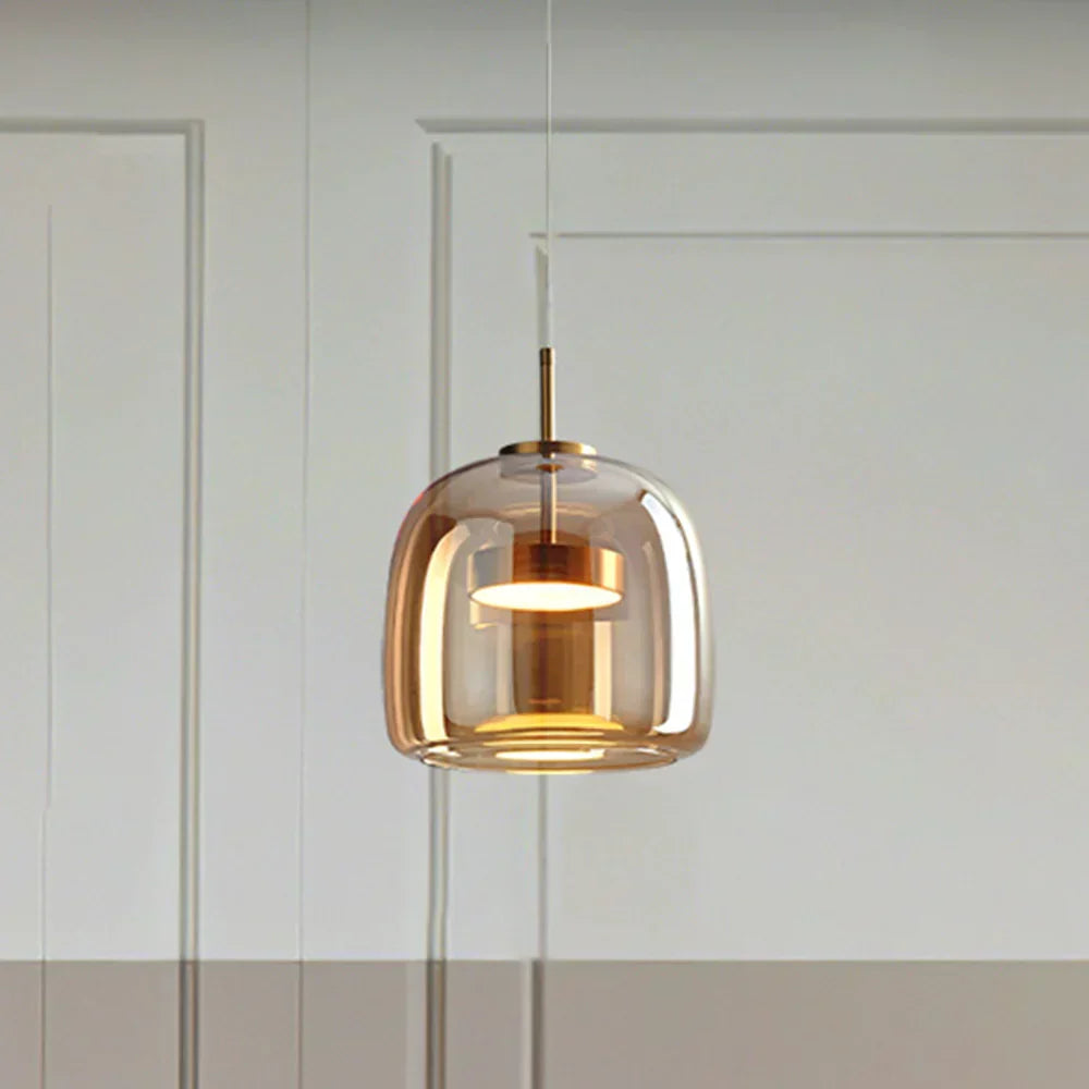 Modern Glass Pendant Light Amber Smoked Clear Dome LED Hanging Lamp Kitchen Island 9-13 Inch