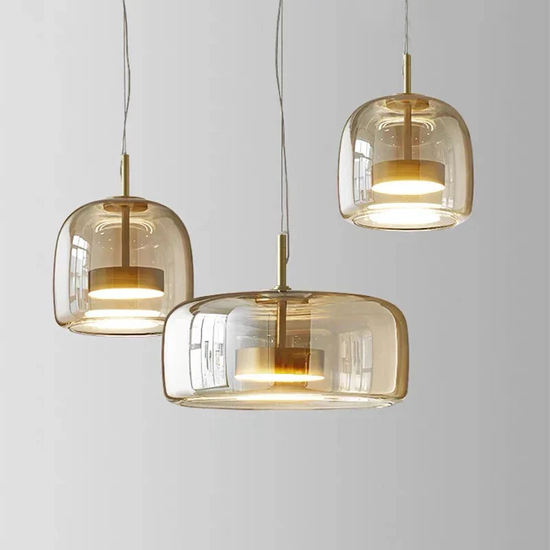 Modern Glass Pendant Light Amber Smoked Clear Dome LED Hanging Lamp Kitchen Island 9-13 Inch