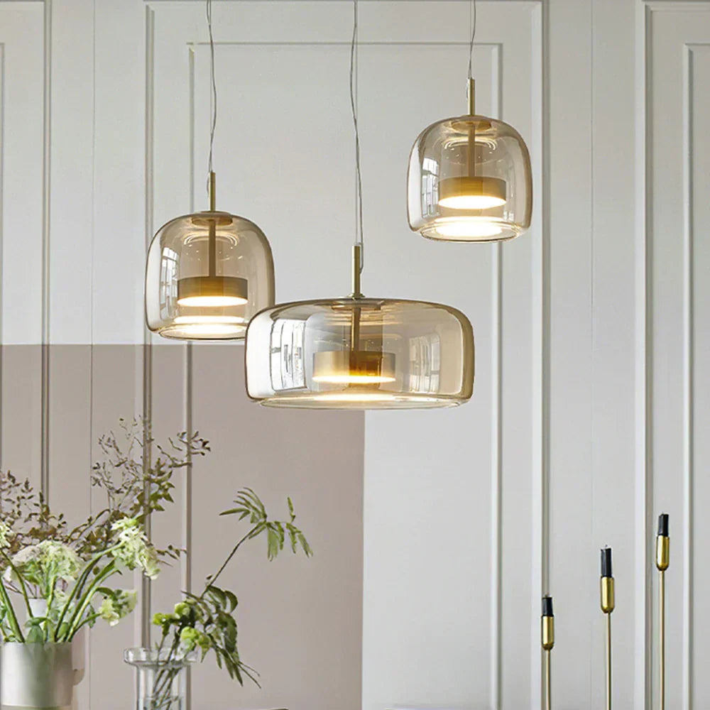Modern Glass Pendant Light Amber Smoked Clear Dome LED Hanging Lamp Kitchen Island 9-13 Inch