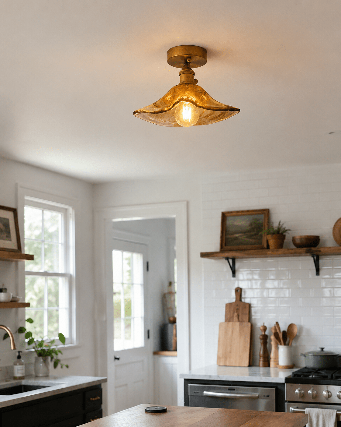Evangeline | Amber Glass Ceiling Lamp - Luma House