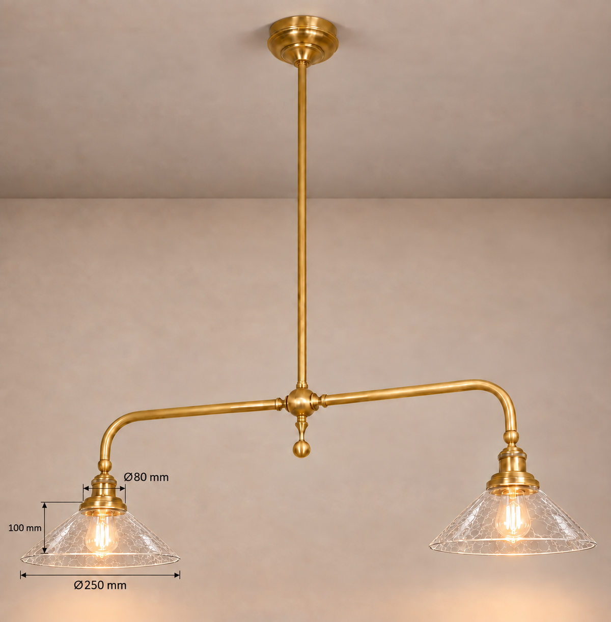Brass Chandelier 2-Light Linear White Cone Shades Ceiling Mount Kitchen Island