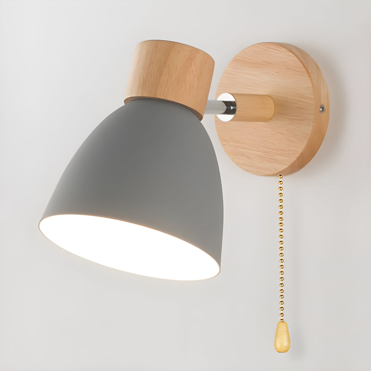 Wall Lamps for Bedroom Wood Nordic Sconce Dome Shade Pull Chain Switch Bedside