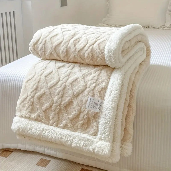Heavyweight Sherpa Fleece Blanket Reversible Diamond Textured Throw Cozy Bedding