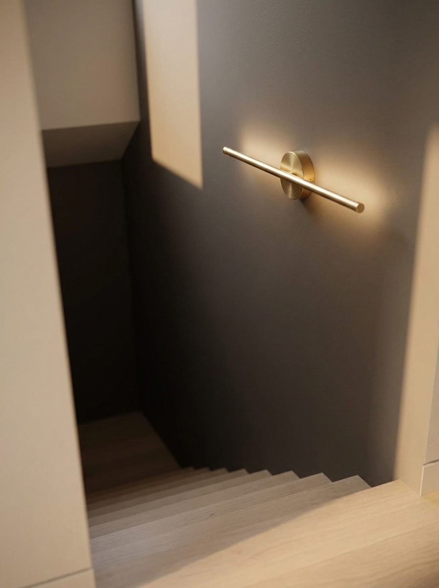 The sconce lighting a modern staircase landing