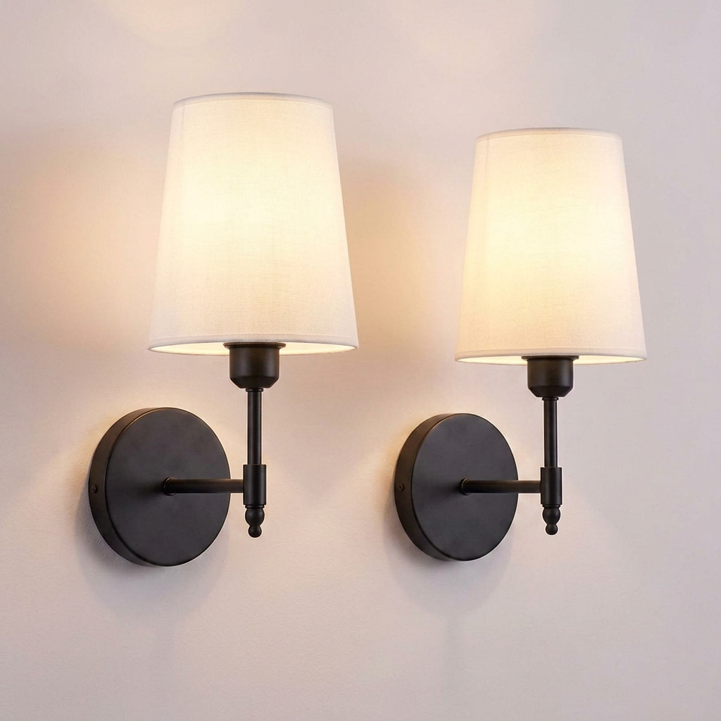 Cordless Wall Sconce with Fabric Tapered Shade Remote Control Dimmable Battery Powered